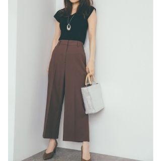 プラステ(PLST)の新品！タグ付！♥️PLST♥️リネンブレンドワイドパンツ。ブラウン。M。(カジュアルパンツ)