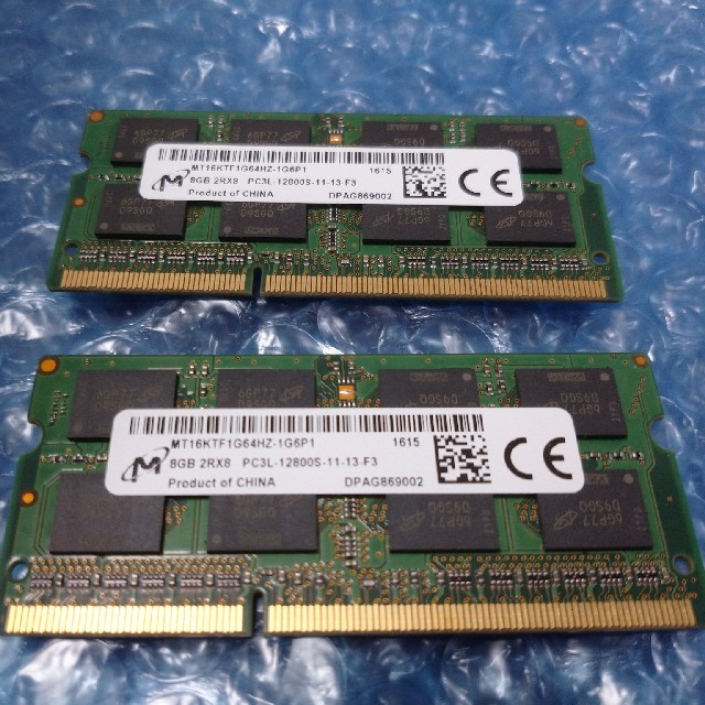 ラップトップ用DDR3Lメモリ 8GB x 2枚 PC3L-12800S