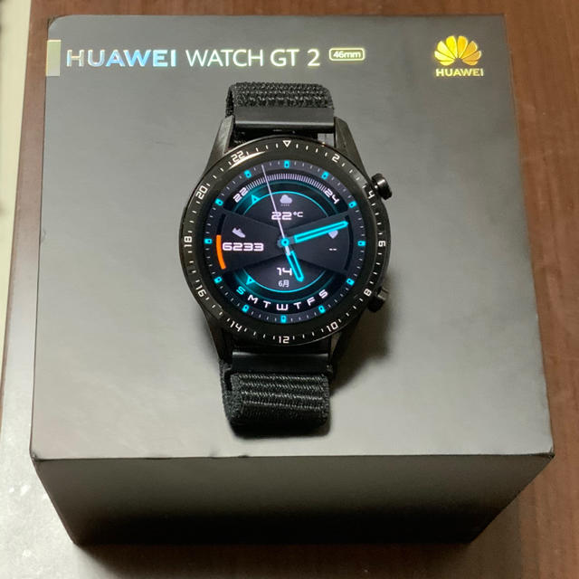 腕時計(デジタル)huawei watch gt2 46mm スポーツモデル ナイロンバンド付き