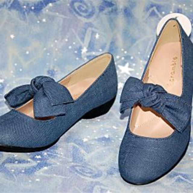 【SALE】超楽歩行 低反発リボン飾りバレエシューズ #4354 BLUE LL レディースの靴/シューズ(バレエシューズ)の商品写真