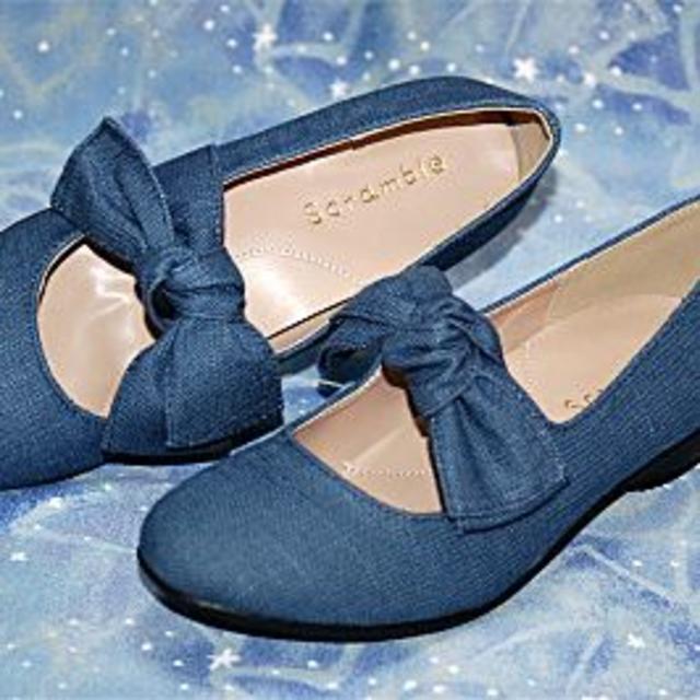 【SALE】超楽歩行 低反発リボン飾りバレエシューズ #4354 BLUE LL レディースの靴/シューズ(バレエシューズ)の商品写真