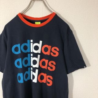 アディダス(adidas)のadidas Tシャツ プリント デカロゴ 半袖 カットソー 古着(Tシャツ/カットソー(半袖/袖なし))