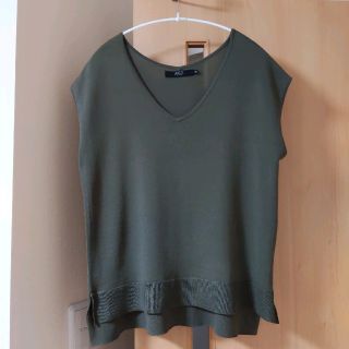 アズールバイマウジー(AZUL by moussy)のアズールバイマウジー　半袖ニット　Mサイズ カーキ(カットソー(半袖/袖なし))