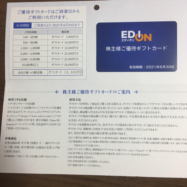 エディオン株主優待18000円分  2022年6月末期限