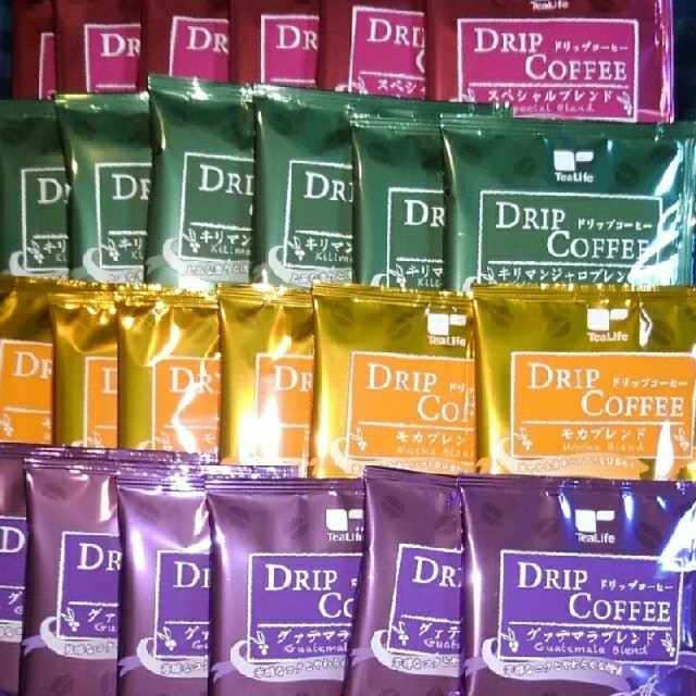 Tea Life(ティーライフ)のドリップコーヒー　4種　24袋　キリマンジャロ　モカ　グァテマラ　プレミアム 食品/飲料/酒の飲料(コーヒー)の商品写真