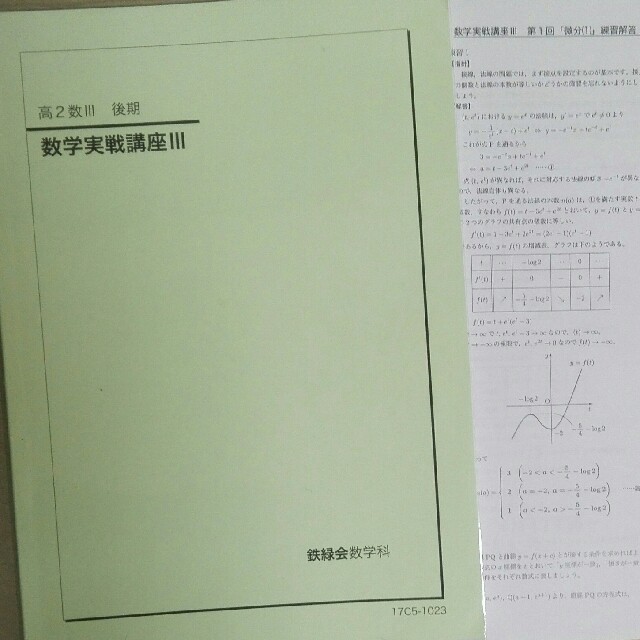 鉄緑会 数学 高2 数Ⅲ 数学発展講座Ⅲ 授業冊子 中前先生 - 参考書