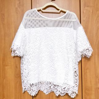 ルシェルブルー(LE CIEL BLEU)の美品 ルシェルブルー  半袖 レース  シースルー トップス(カットソー(半袖/袖なし))