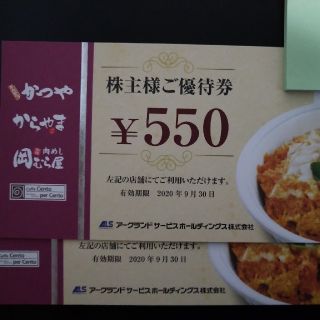 カフェラテ様専用アークランドサービス　株主優待　＠550*2枚の一部(レストラン/食事券)