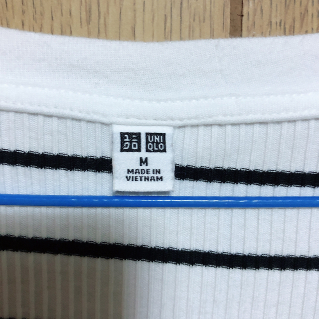 UNIQLO(ユニクロ)のUNIQLO リブボーダーUネックT(5分袖) レディースのトップス(カットソー(長袖/七分))の商品写真