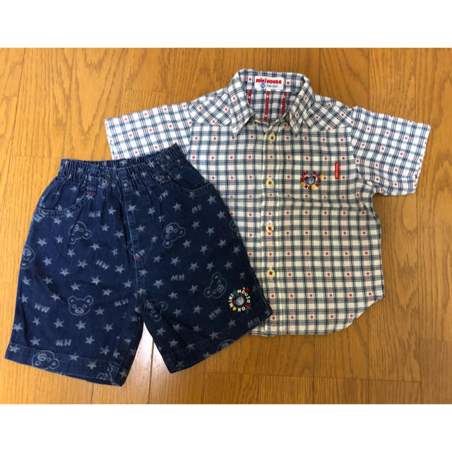 mikihouse(ミキハウス)のミキハウス シャツ、ショートパンツ セット（90） キッズ/ベビー/マタニティのキッズ服男の子用(90cm~)(Tシャツ/カットソー)の商品写真