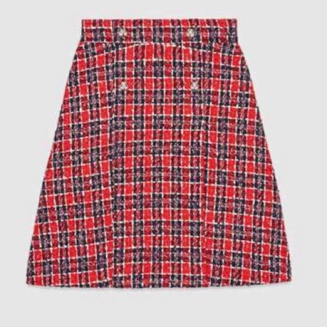 Gucci(グッチ)のGUCCIグッチ ワイルドキャットボタン付ツイードスカート36サイズ レディースのスカート(ひざ丈スカート)の商品写真