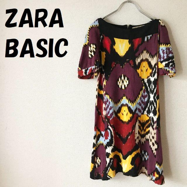 ZARA(ザラ)の【人気】ZARA BASIC/ザラベーシック 総柄半袖ワンピース USサイズM  レディースのワンピース(ひざ丈ワンピース)の商品写真