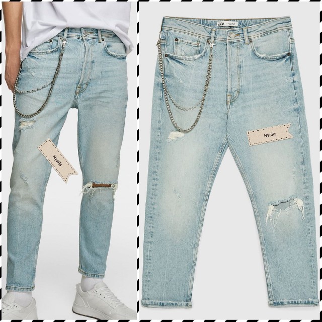 再入荷国産 ZARA - 38サイズ★2連チェーン付き★クラッシュデニム★スリムフィット★ダメージ加工★空の通販 by Nyalls|ザラならラクマ 新作HOT