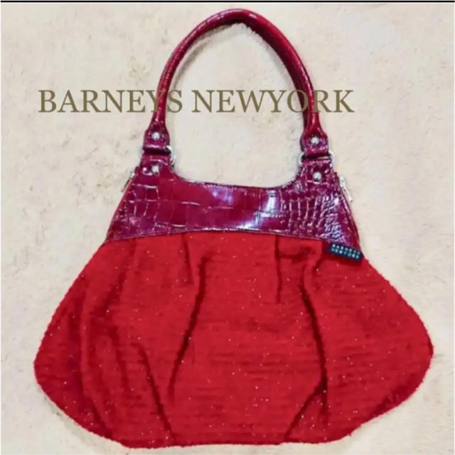 BARNEYS NEWYORK エナメルクロコ×ツイード ハンドバッグ