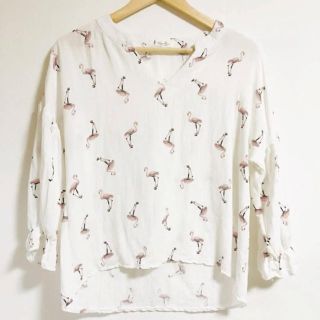 ザラ(ZARA)の可愛いフラミンゴ柄(๑˃̵ᴗ˂̵)✨‼️キャンディ袖❤️後ろ長めブラウス(シャツ/ブラウス(長袖/七分))