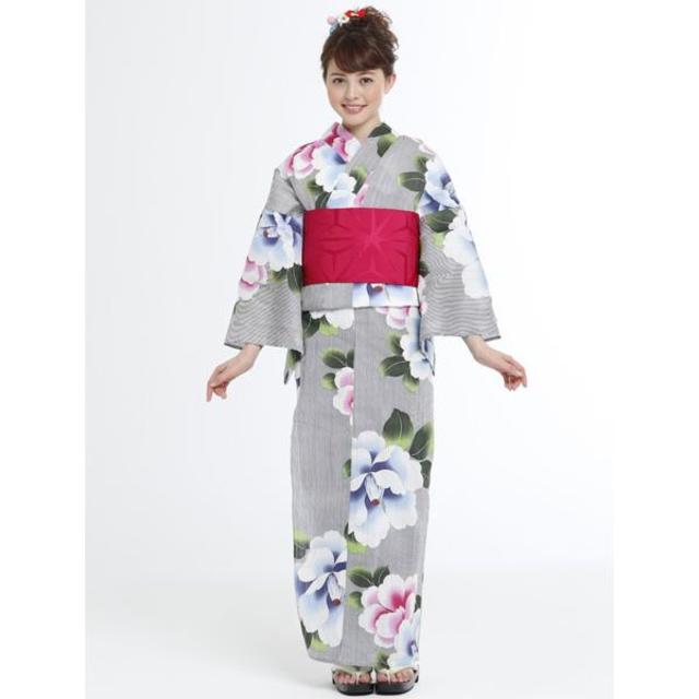 浴衣 単品 新品 椿 縞 花まい HANAMAI 女性 ゆかた NO28123