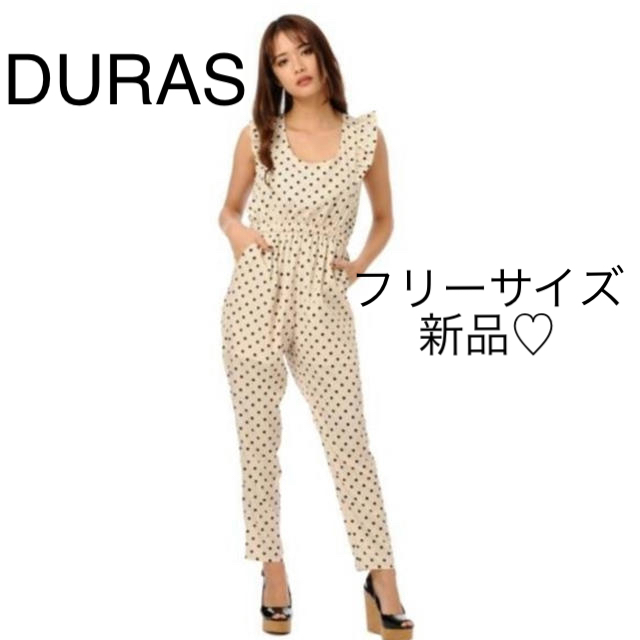 DURAS - デュラス 袖フリルドッドオールインワン ロンパース 水玉 の