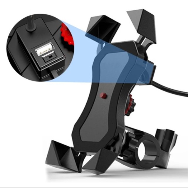 送料込み！バイクスマホホルダー USB充電器  角度調整多機種対応 自動車/バイクのバイク(装備/装具)の商品写真