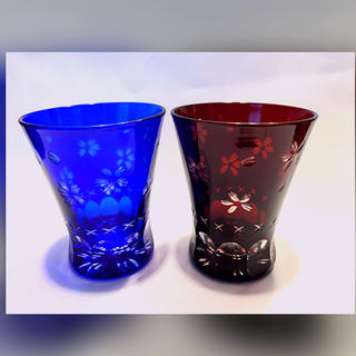 切子グラス　酒杯ペア(BL/RD)(グラス/カップ)