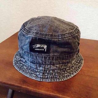 ステューシー(STUSSY)のSTUSSY デニムブラック バケット(ハット)