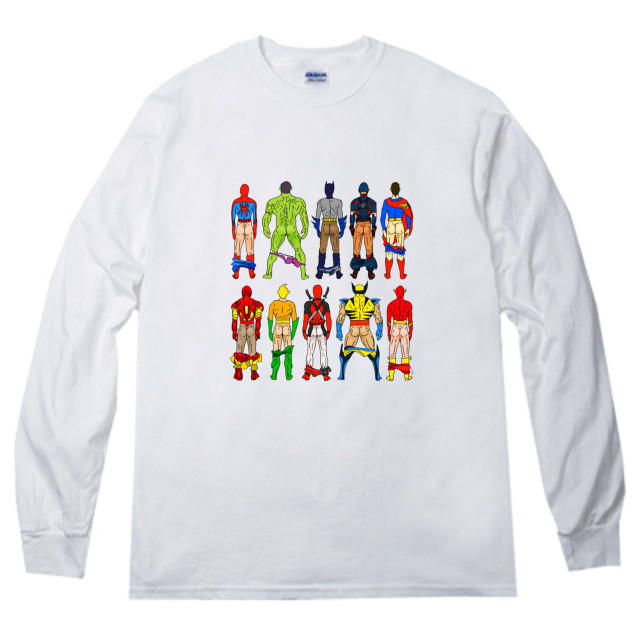 スーパーヒーローバッツ イラスト 長袖 ロングTシャツ ube26 メンズのトップス(Tシャツ/カットソー(七分/長袖))の商品写真