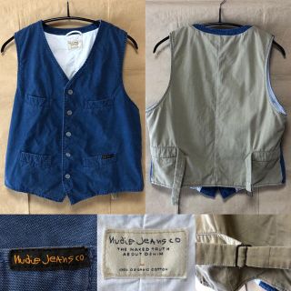 ヌーディジーンズ(Nudie Jeans)のNudie Jeans ベスト L ネイビー ベージュ ヌーディー(ベスト)