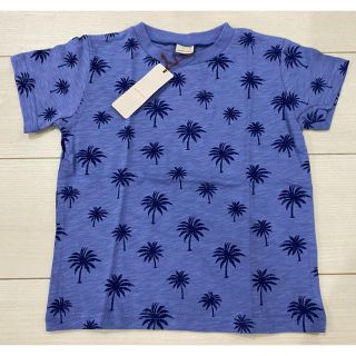 プティマイン(petit main)の新品 110cm プティマイン ヤシの木柄 Tシャツ ブルー青 お揃いにも(Tシャツ/カットソー)