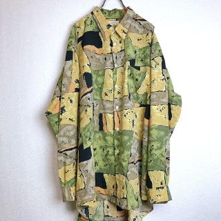 レトロシャツ ヴィンテージ ブラウス 90s  長袖 個性的 レトロ 柄シャツ(シャツ)