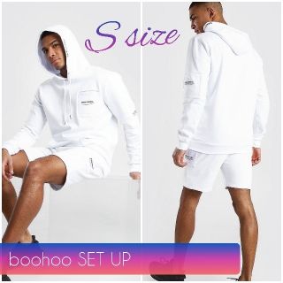 ブーフー(boohoo)の【S】boohoo asos　上下セットアップ　ハーフパンツ　ホワイト　白(スウェット)