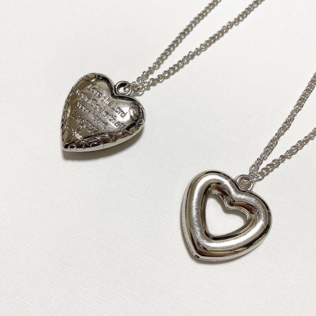 silver heart necklace ♡ ハンドメイドのアクセサリー(ネックレス)の商品写真