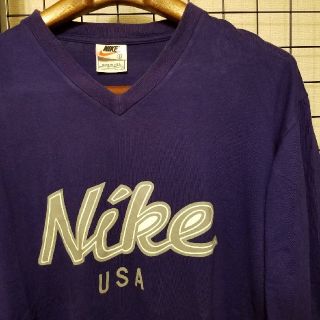 ナイキ(NIKE)のUSA製 90's vintage NIKE プリント入り Vネック長袖L/S(Tシャツ/カットソー(七分/長袖))