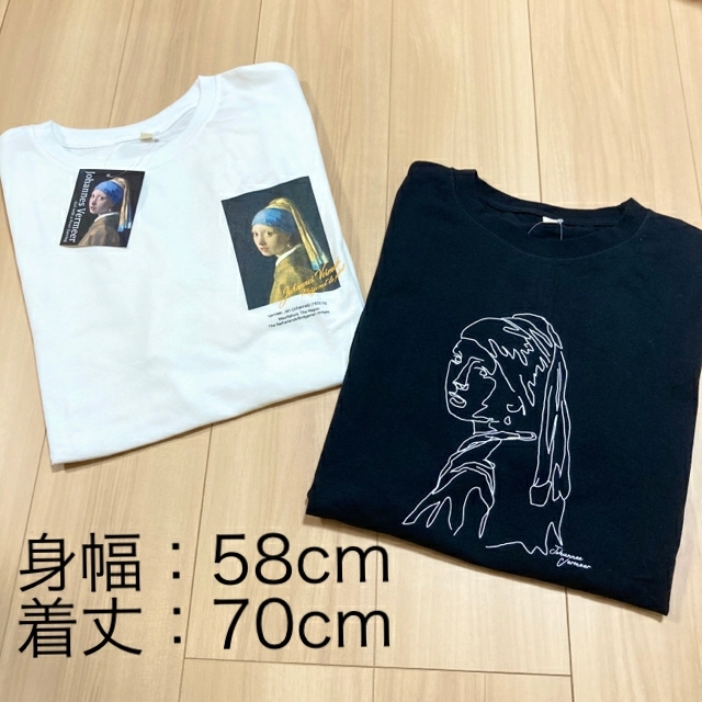 フェルメール 真珠の耳飾りの少女 白TシャツL一枚 レディースのトップス(Tシャツ(半袖/袖なし))の商品写真