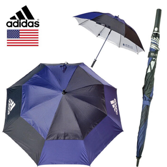 adidas(アディダス)のアディダス ダブルキャノピーUVネイビー137cm新品 ゴルフ傘 晴雨兼用 スポーツ/アウトドアのゴルフ(その他)の商品写真