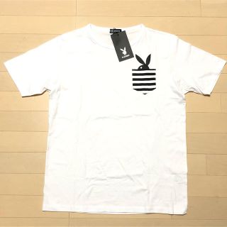 プレイボーイ(PLAYBOY)の新品　白　Ｍ　PLAYBOY プレイボーイ　ボーダーポケット付き　Ｔシャツ(Tシャツ/カットソー(半袖/袖なし))