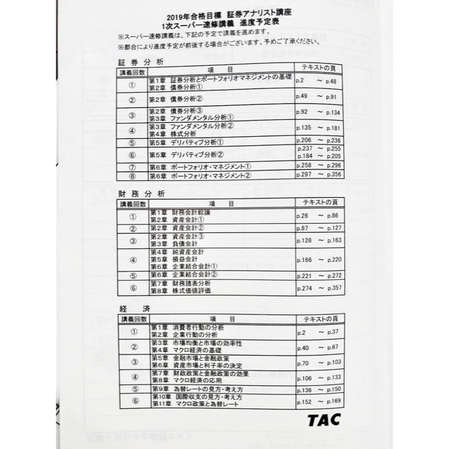 2019年度 TAC 証券アナリスト1次dvdフルセット