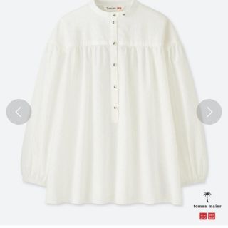 ユニクロ(UNIQLO)のユニクロ ソフトコットンギャザーブラウス Ｍ ホワイト(シャツ/ブラウス(長袖/七分))