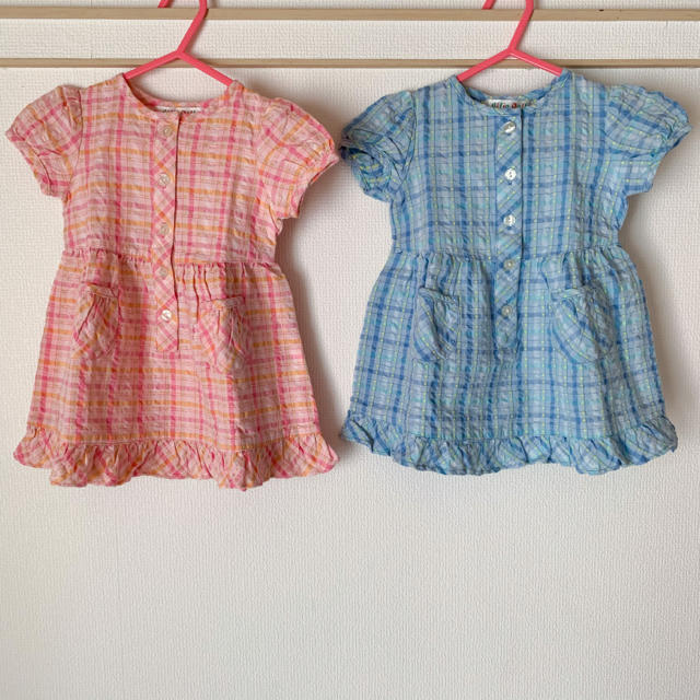 チェックワンピース 2枚セット ☆値下げしました☆ キッズ/ベビー/マタニティのベビー服(~85cm)(ワンピース)の商品写真