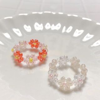 ピンクリング　ビーズリング　비즈반지　ハンドメイド(リング)