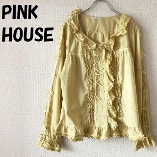 ピンクハウス(PINK HOUSE)の【人気】ピンクハウス リボン付き レースボタンシャツ イエロー レディース(シャツ/ブラウス(長袖/七分))