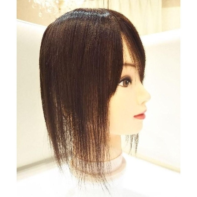 人毛100％✨前髪付き❣️うる艶小顔 部分ウィッグ✨瞬間カバー！Ｉ型つむじ手植えヘアカバー