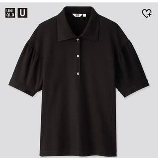 ユニクロ(UNIQLO)の新品タグ付き　ユニクロＵ　ギャザースリーブ　ポロシャツ　黒　ブラック(ポロシャツ)