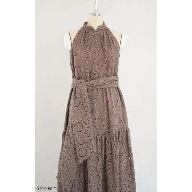 heplipto Lace-trimmed Belted Dress Brown