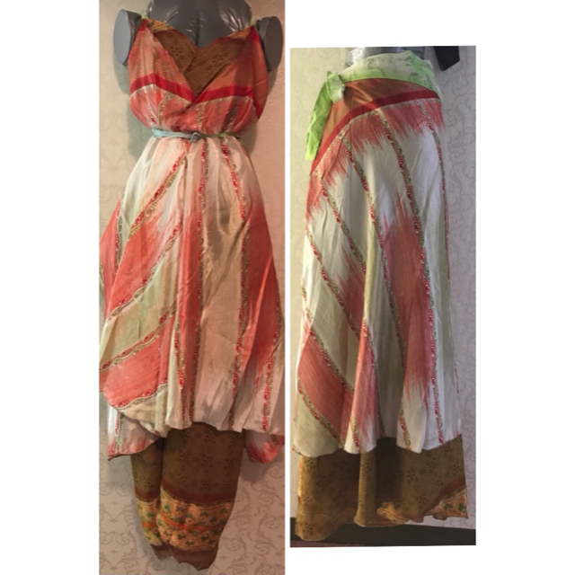 巻きスカート　マキシ丈　マジックラップスカート　インドのサリー　民族　エスニック レディースのスカート(ロングスカート)の商品写真