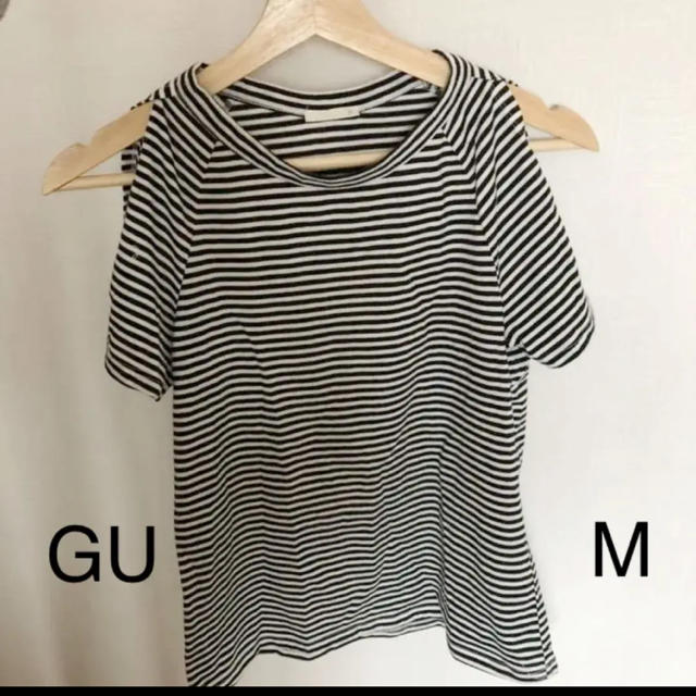 GU(ジーユー)のボーダーオフショルTシャツ カットソー レディースのトップス(Tシャツ(半袖/袖なし))の商品写真