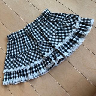 95 スカート 黒×白 チェック柄 ギンガムチェック 2段フリル 美品 夏服(スカート)