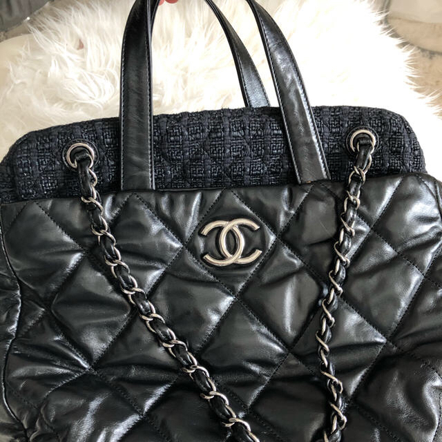 CHANEL2WAYバッグ　キャンバス　レザー　ブラック