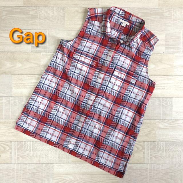 GAP(ギャップ)の【Gap】袖なしチャックシャツ レッド×ホワイト×ネイビー Mサイズ レディースのトップス(シャツ/ブラウス(半袖/袖なし))の商品写真