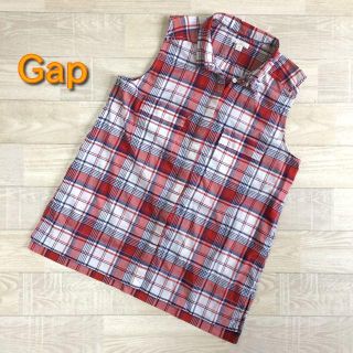 ギャップ(GAP)の【Gap】袖なしチャックシャツ レッド×ホワイト×ネイビー Mサイズ(シャツ/ブラウス(半袖/袖なし))