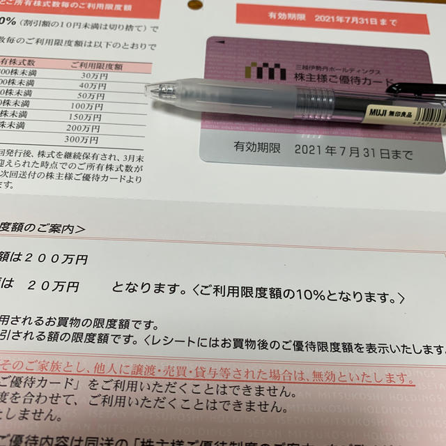 優待券/割引券三越伊勢丹 株主優待 カード　未使用  ご利用限度額　200万円