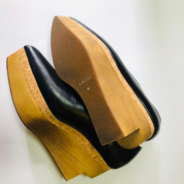 Ameri VINTAGE(アメリヴィンテージ)のAmeri WOOD PLATFORM PUMPS パンプス　黒　M 箱あり レディースの靴/シューズ(ハイヒール/パンプス)の商品写真